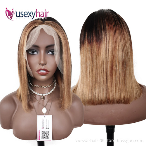 Hot selling short ombre 1b/30 transparent hd lace pre plucked frontal wigs 100 human hair wigs lace front brazilian hair bob wig